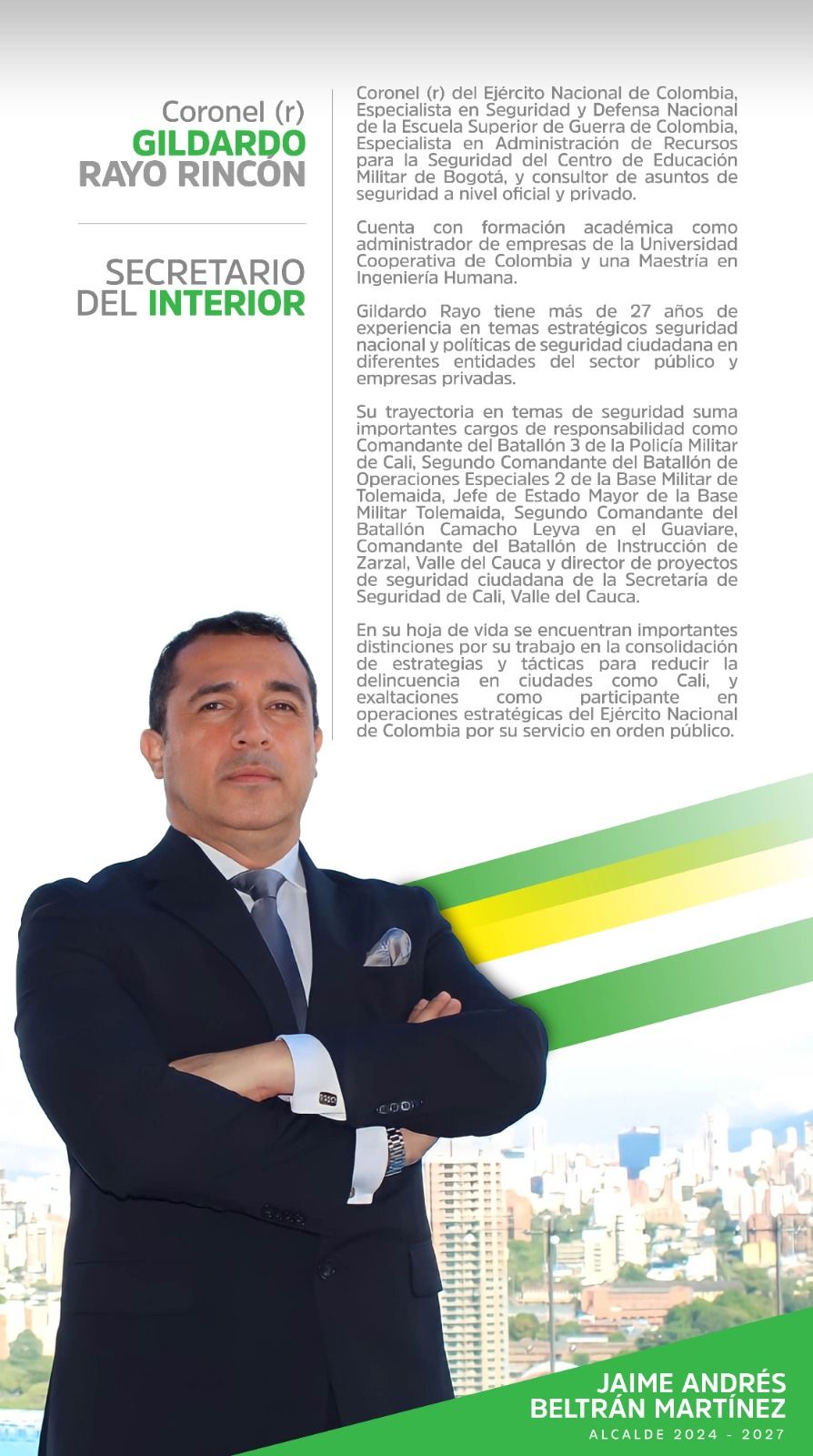 Coronel retirado Giraldo Rayo será el nuevo Secretario de Interior de Bucaramanga