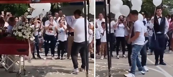 Padre baila el vals con el retrato de su hija fallecida en incendio