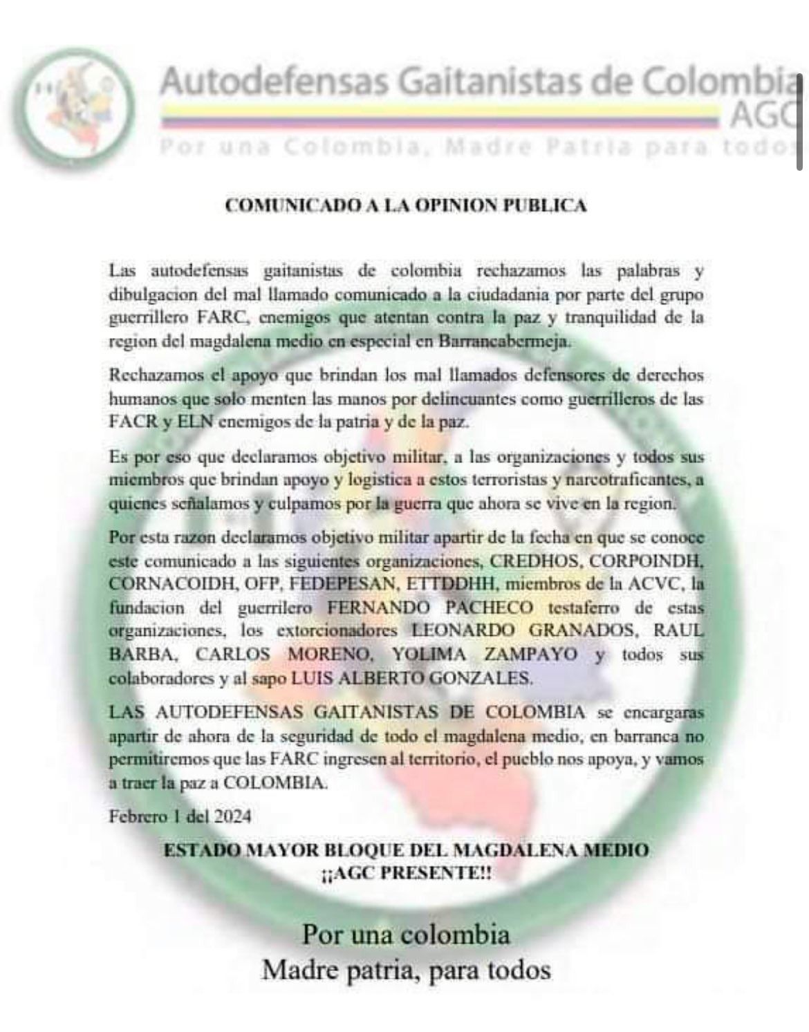 Panfletos amenazantes contra líderes sociales en Barrancabermeja