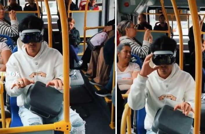 VIDEO. Joven desata sensación en TransMilenio con las gafas Apple Vision Pro