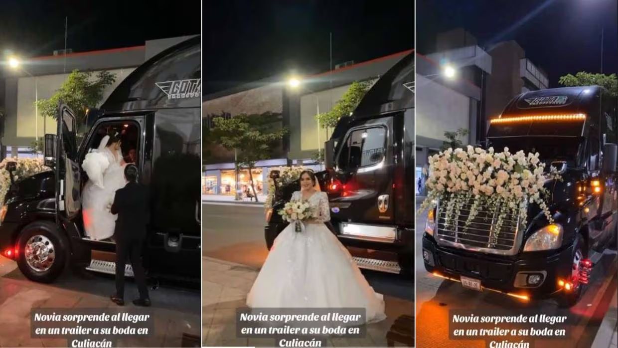Novia sorprende al llegar a su boda en tráiler en Culiacán, Sinaloa