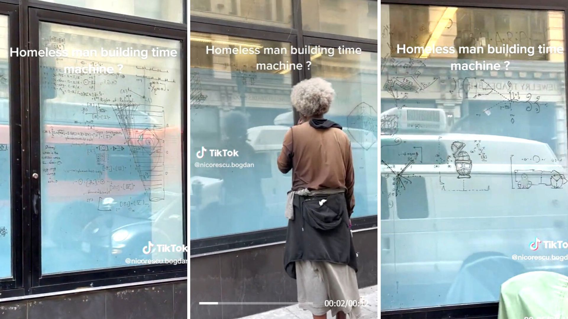 Habitante de calle se vuelve viral por crear un diagrama para la máquina del tiempo