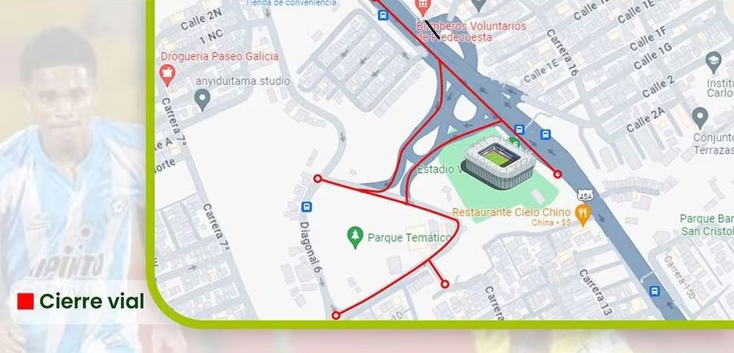 Cierres viales por encuentro futbolístico en Piedecuesta