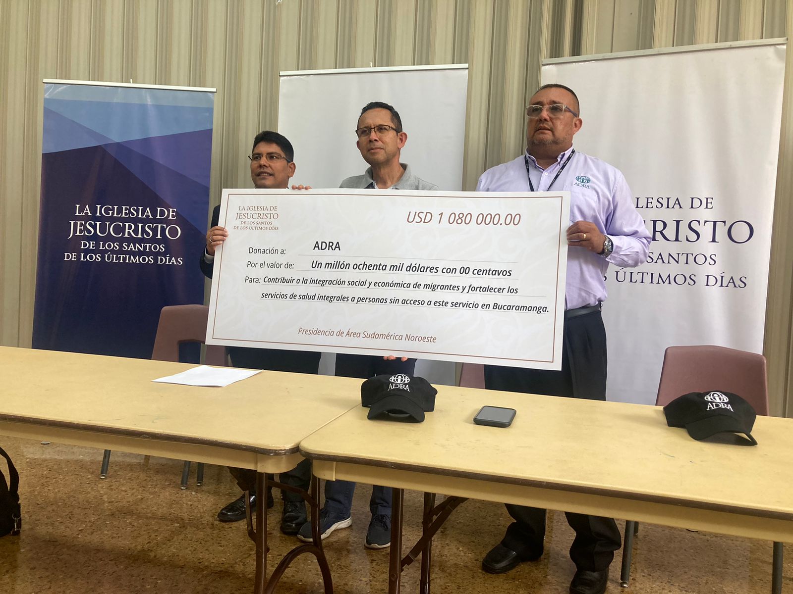 Un millón ochenta mil dólares donó la Iglesia de ‘Jesucristo de los Últimos Días’ en Bucaramanga