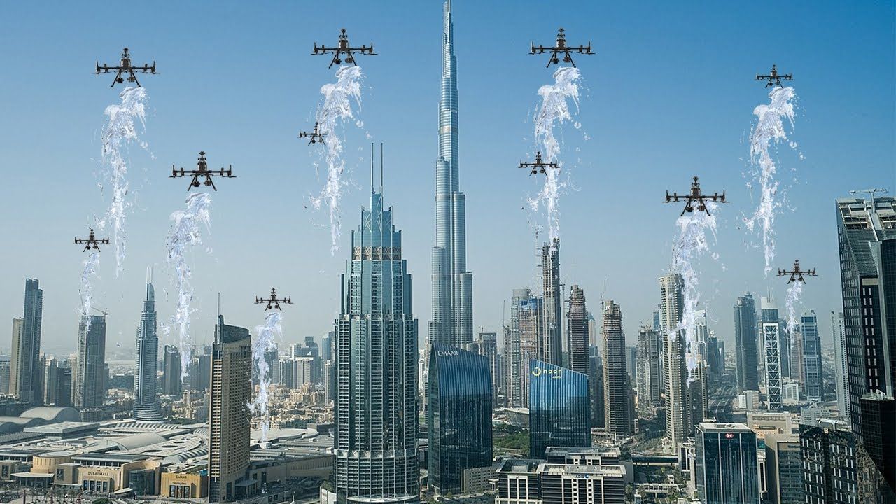 Lluvia artificial con drones en Dubai