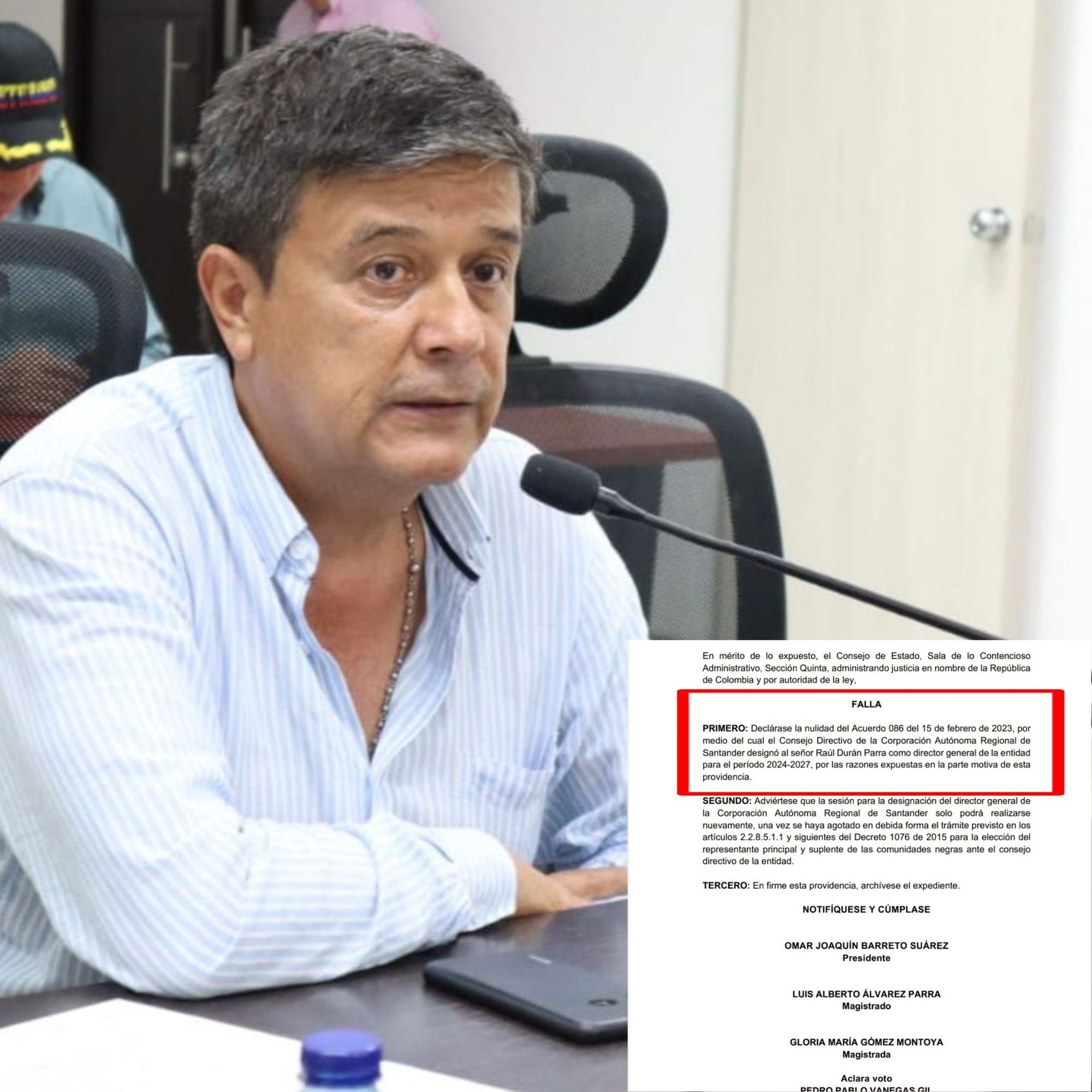 Consejo de Estado declara nula la elección de Raúl Durán Parra como Director de la CAS Santander