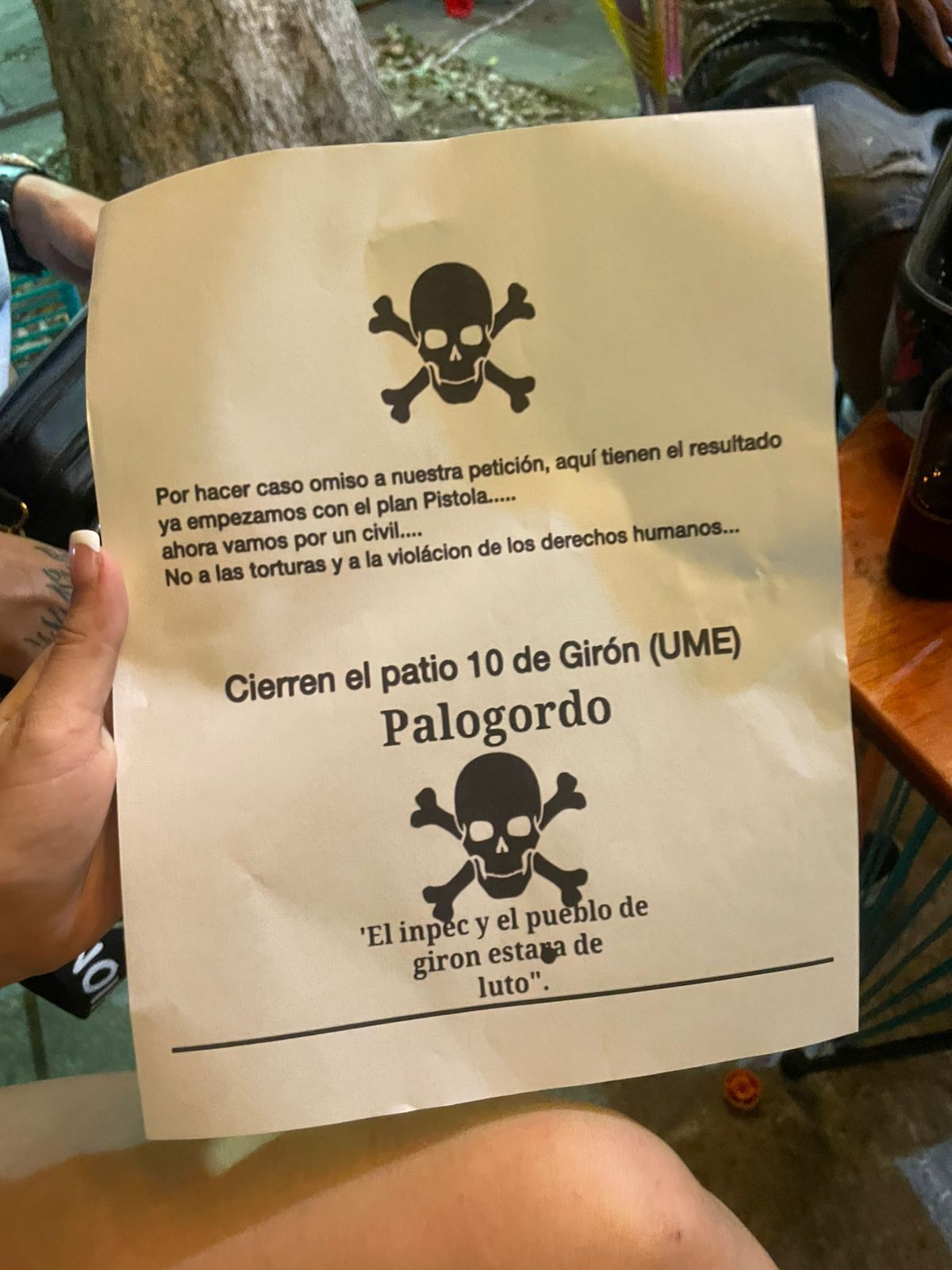 A través de un panfleto se anunció plan pistola contra funcionarios del INPEC