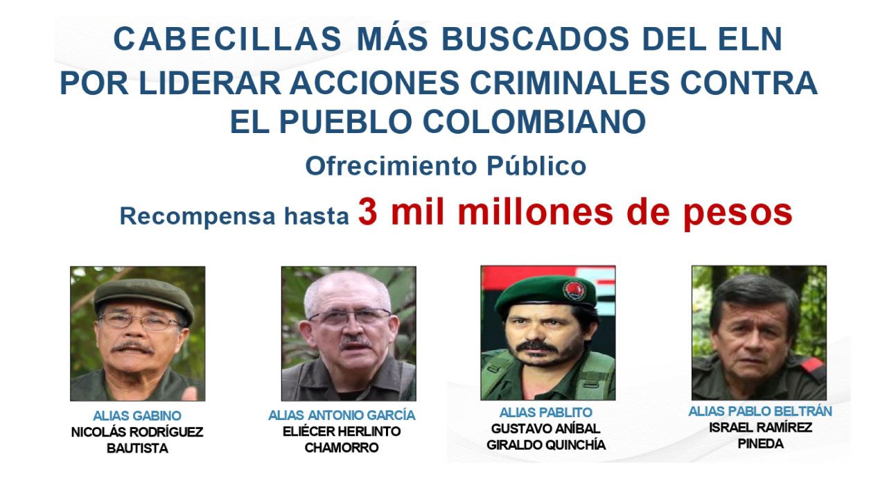 Gobierno publica cartel de los más buscados del ELN: hay recompensas hasta de $ 3 mil millones