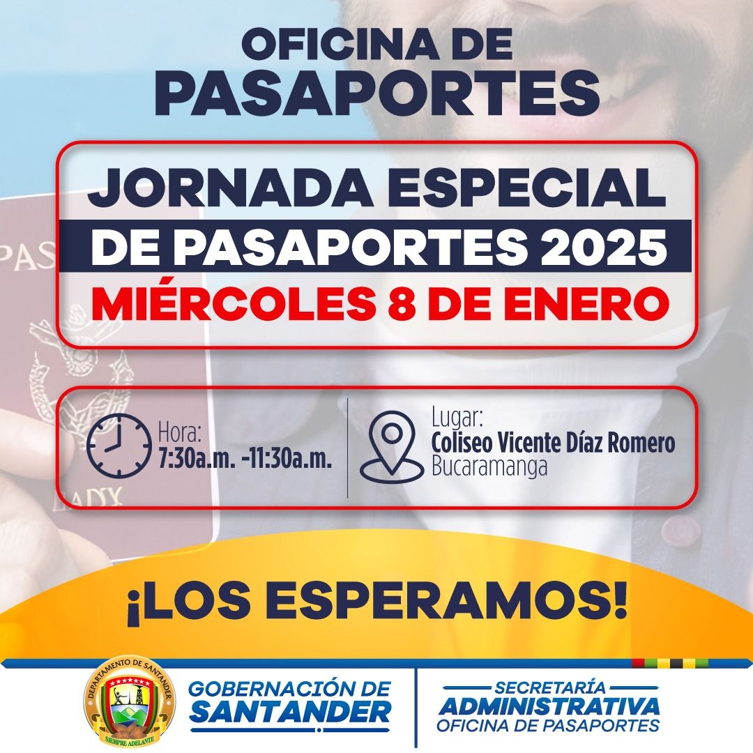 Santandereanos podrán agendar su pasaporte gratis este miércoles en jornada especial