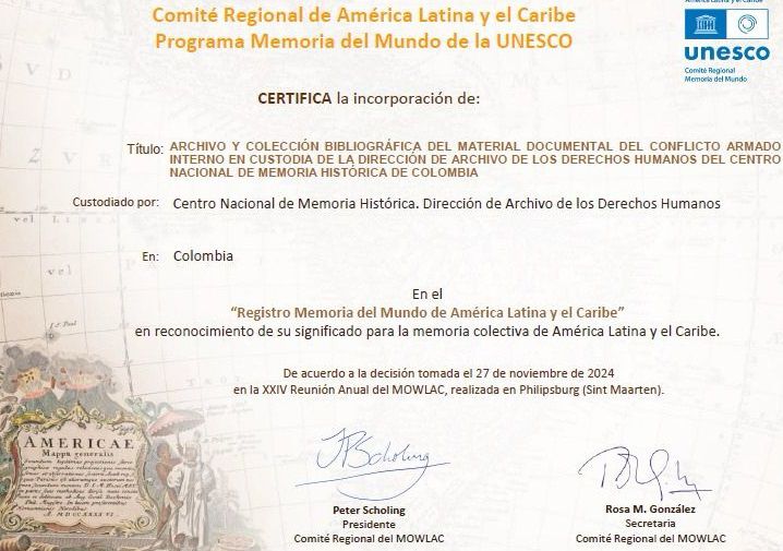 Archivo del conflicto armado de Colombia fue certificada por la UNESCO