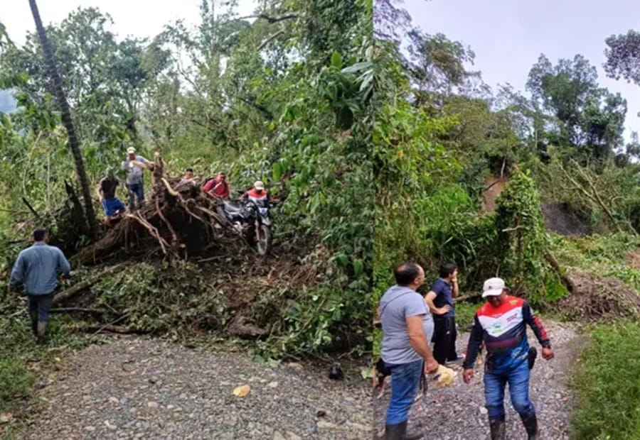 Bloqueada vía entre Guadalupe y Contratación por enorme derrumbe
