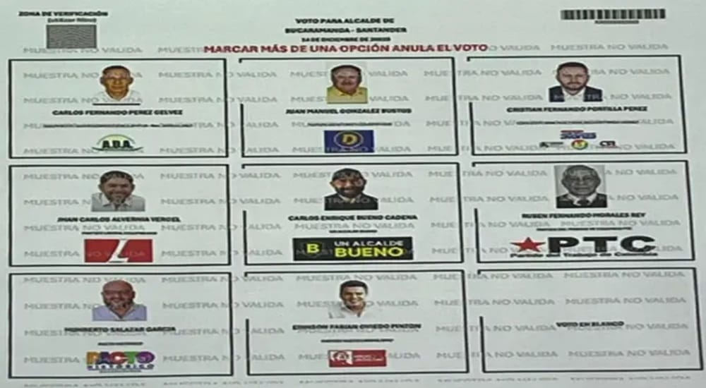 Listo el tarjetón para las elecciones  atípicas de Bucaramanga