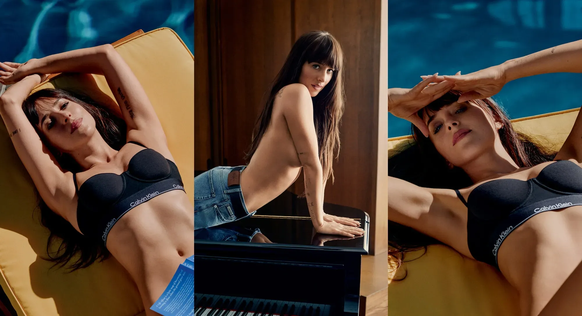 Dakota Johnson impacta con campaña para Calvin Klein luciendo prendas mínimas