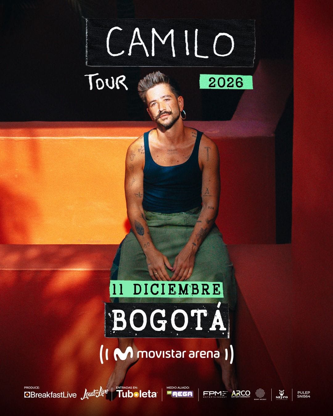 Camilo regresará a Bogotá con el cierre de su gira mundial en el Movistar Arena