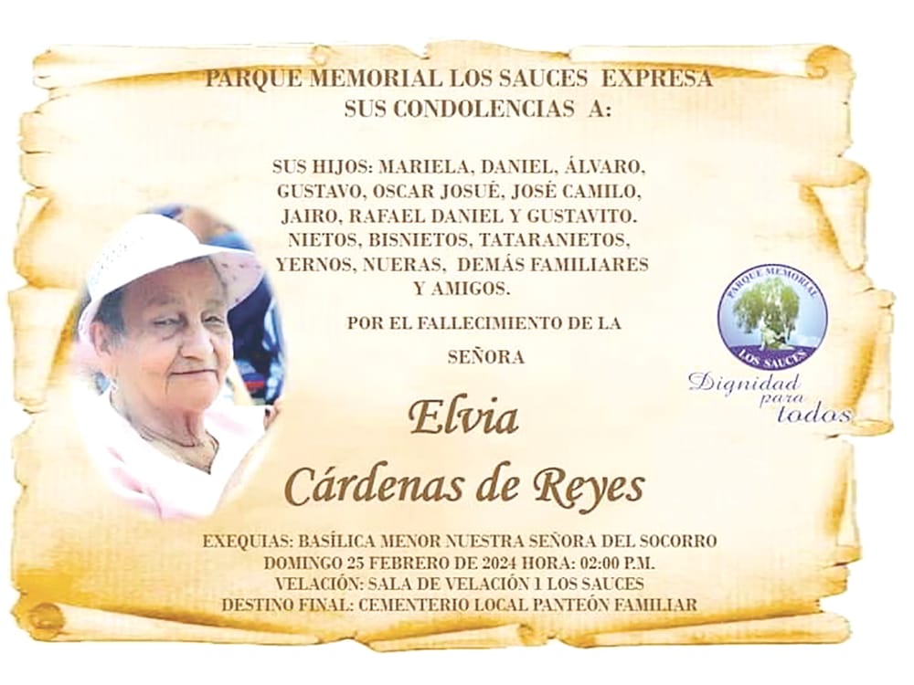 Falleció en El Socorro Elvia Cárdenas de Reyes imagen de la publicación