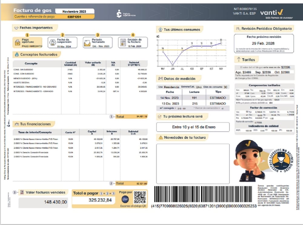 Vanti con nuevo diseño de factura de gas para comodidad de sus usuarios imagen de la publicación