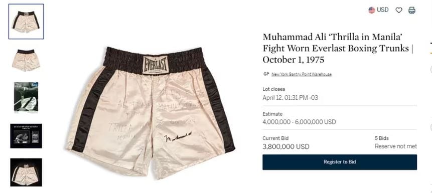 Hasta el 12 de abril estará abierta subasta por históricos shorts de Muhammad Ali imagen de la publicación