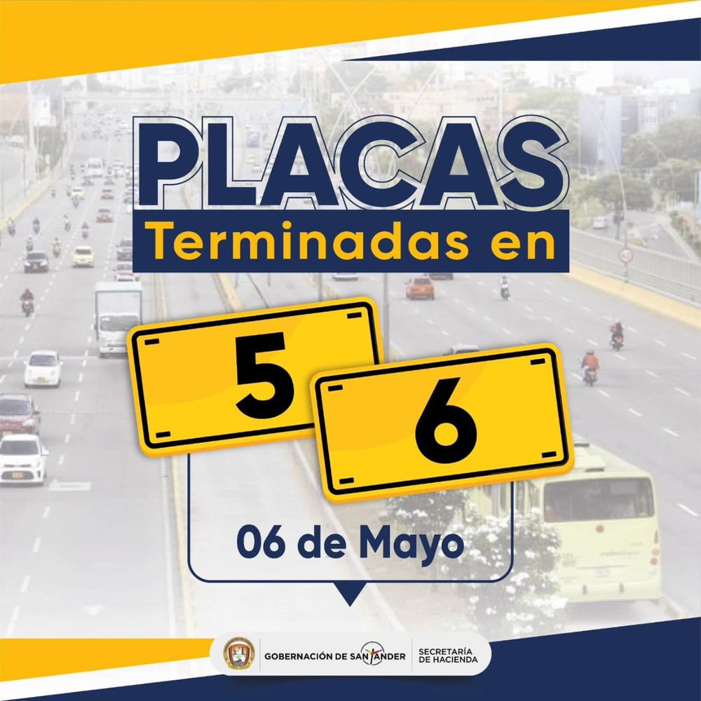 Hoy vence el plazo para descuento del 5% en impuesto vehicular en Santander para placas 5 y 6 imagen de la publicación