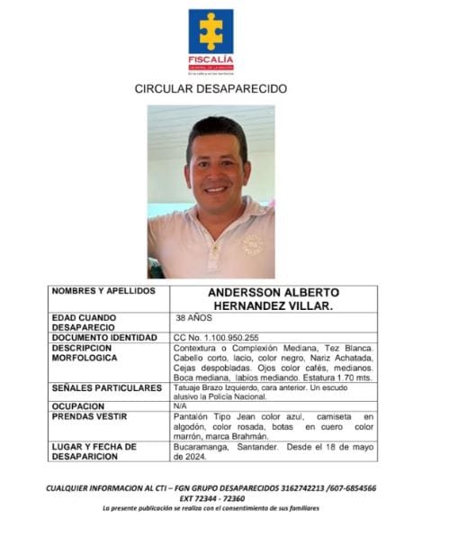 Policía desapareció viajando hacía Cúcuta imagen de la publicación