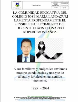 Profesor de Landázuri fue hallado muerto imagen de la publicación