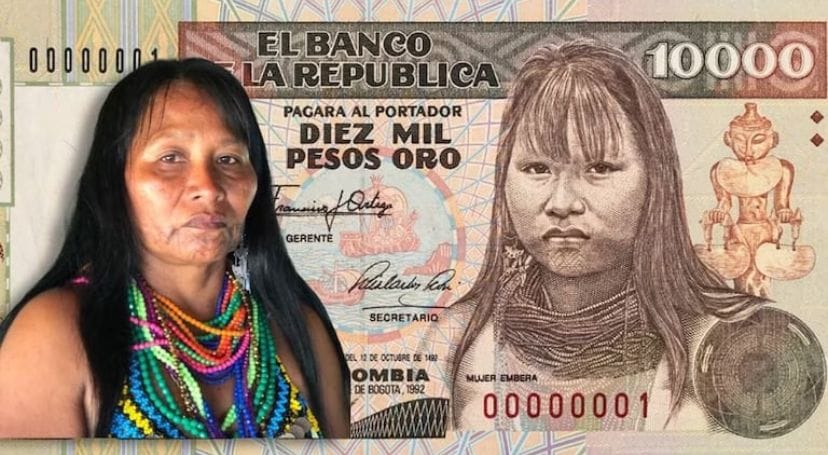 La mujer embera del billete de 10.000 pesos Colombianos imagen de la publicación