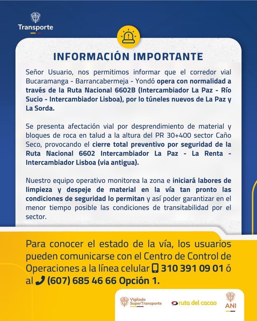 Caída de rocas y un derrumbe tienen cerrada la vía a Barrancabermeja imagen de la publicación