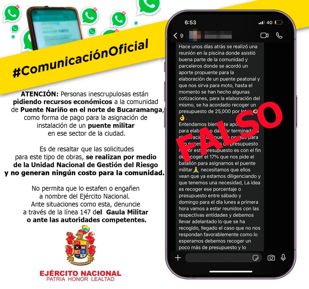 Usan nombre del Ejército para intentar estafas imagen de la publicación