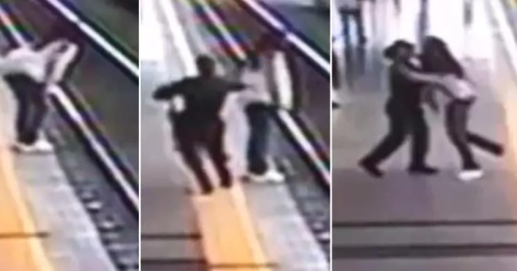 VIDEO: Auxiliar de policía evitó que una mujer muriera aplastada por el Metro de Medellín imagen de la publicación