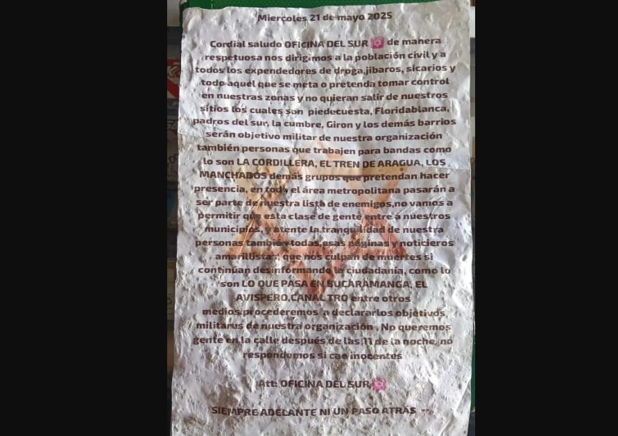 ‘Los del Sur’ amenazan a los medios de comunicación de Bucaramanga imagen de la publicación