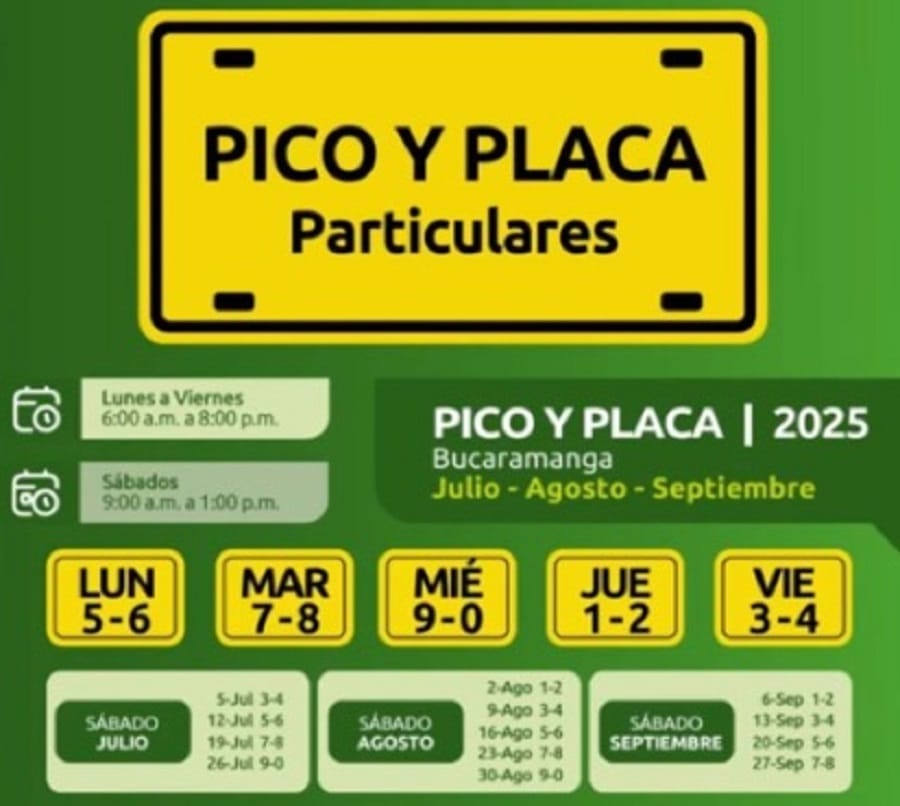 Nueva rotación del pico y placa entra en vigencia este 1 de julio en Bucaramanga imagen de la publicación