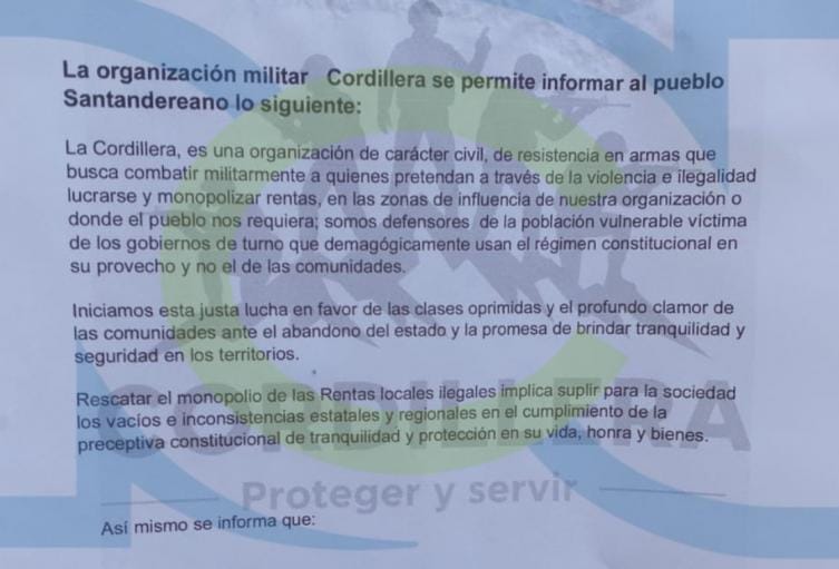 Autoridades desmienten presencia del grupo “La Cordillera” en el área metropolitana de Bucaramanga imagen de la publicación
