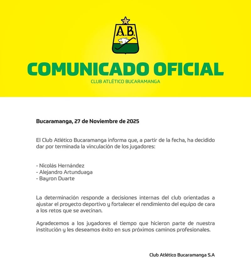 Atlético Bucaramanga no renovará contrato a tres jugadores imagen de la publicación