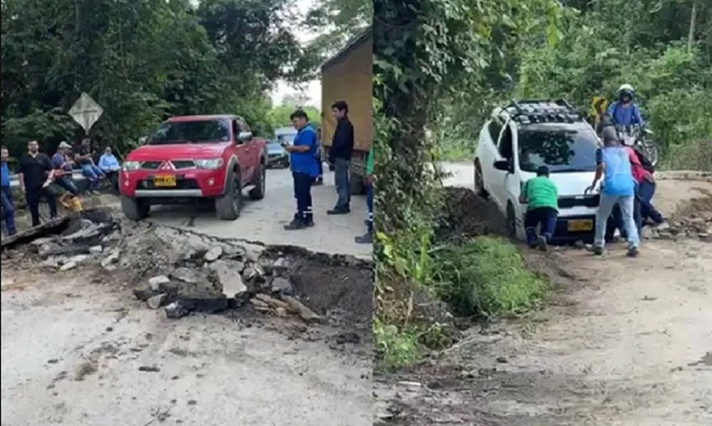 Grave hundimiento de un tramo de la vía San Vicente de Chucurí - Bucaramanga imagen de la publicación