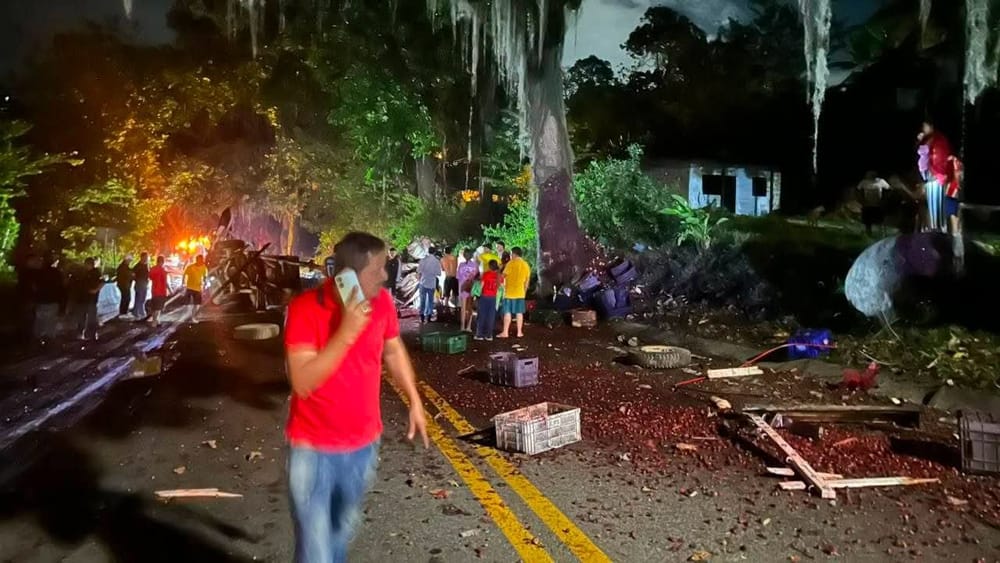 Camión cargado de mora sufrió volcamiento en la vía a Piedecuesta imagen de la publicación