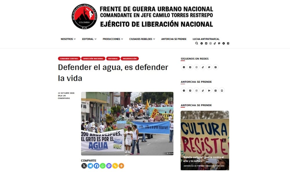 ELN se proclama defensor del agua mientras crecen las denuncias por minería ilegal de oro en Santurbán imagen de la publicación