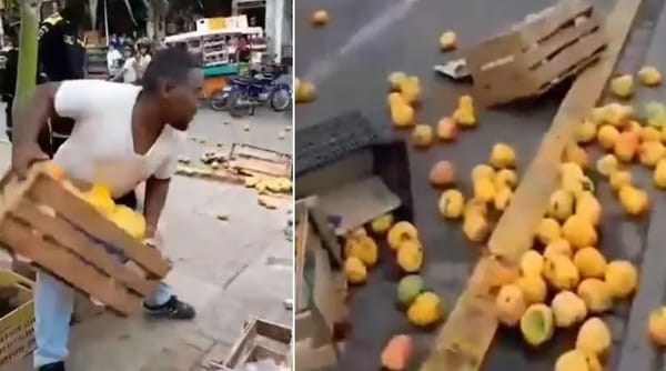 Vendedor ambulante tira mangos al suelo en respuesta a intervención policial