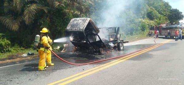 Camión quedó hecho cenizas en La Lizama