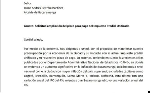 Concejales de Bucaramanga presentaron solicitud al Alcalde para aumentar descuentos del predial
