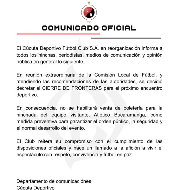 Cierre de fronteras para el Clásico del Oriente
