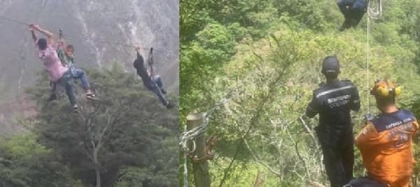 Tarabita es la peligrosa solución ante la falta de un puente en San Andrés,Santander imagen de la publicación