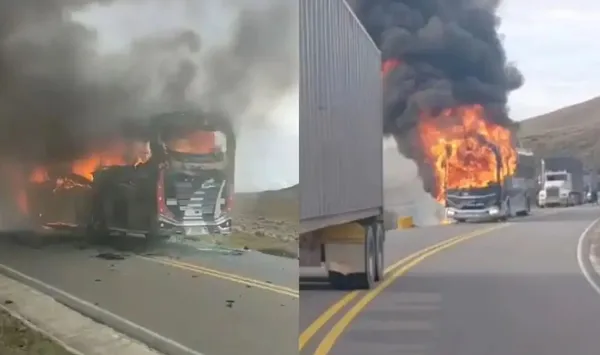 Delincuentes bajaron a pasajeros y conductores e incendiaron un bus en Santander