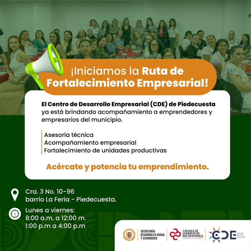 Ruta de Fortalecimiento Empresarial para impulsar emprendimientos locales en Piedecuesta imagen de la publicación