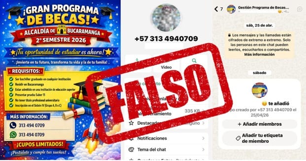No coma cuento sobre becas en Bucaramanga porque los mensajes  son falsos imagen de la publicación